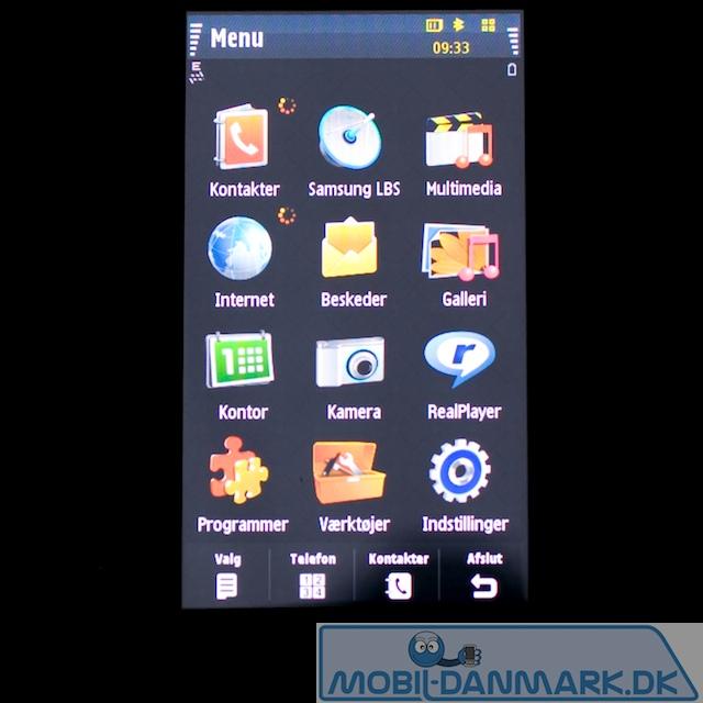 Hovedmenuen med ikoner designet af Samsung
