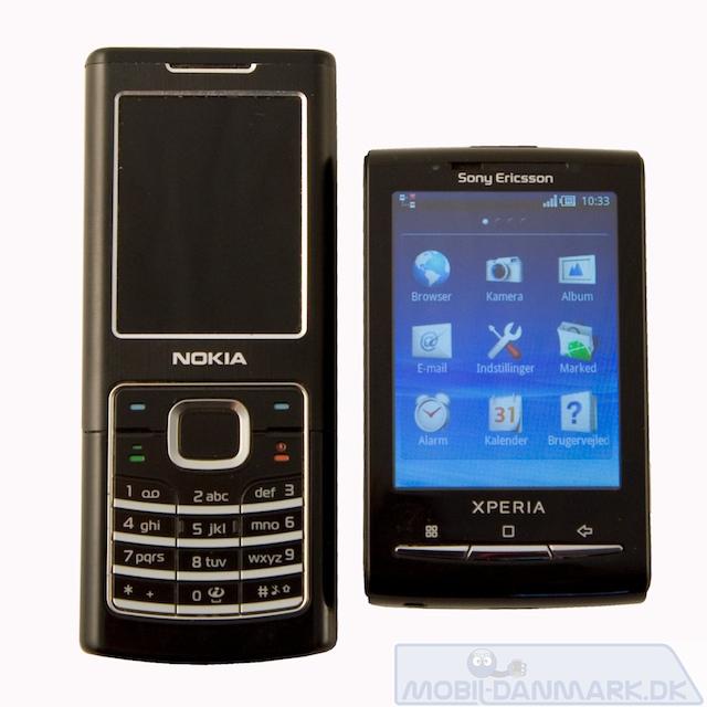Nokia 6500 er kæmpe ved siden af X10 min