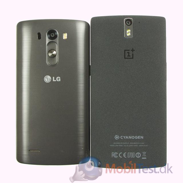 Bagsiden af LG G3 og OnePlus One